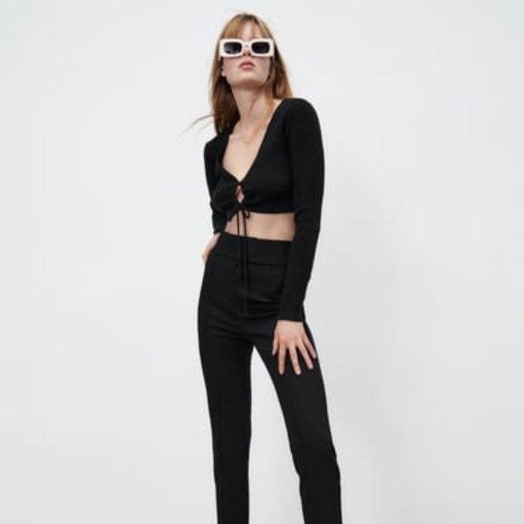 TWO PAIR NWT Zara leggings - BRAND NEW! Black with slits, army green and buttons - Picture 1 of 4